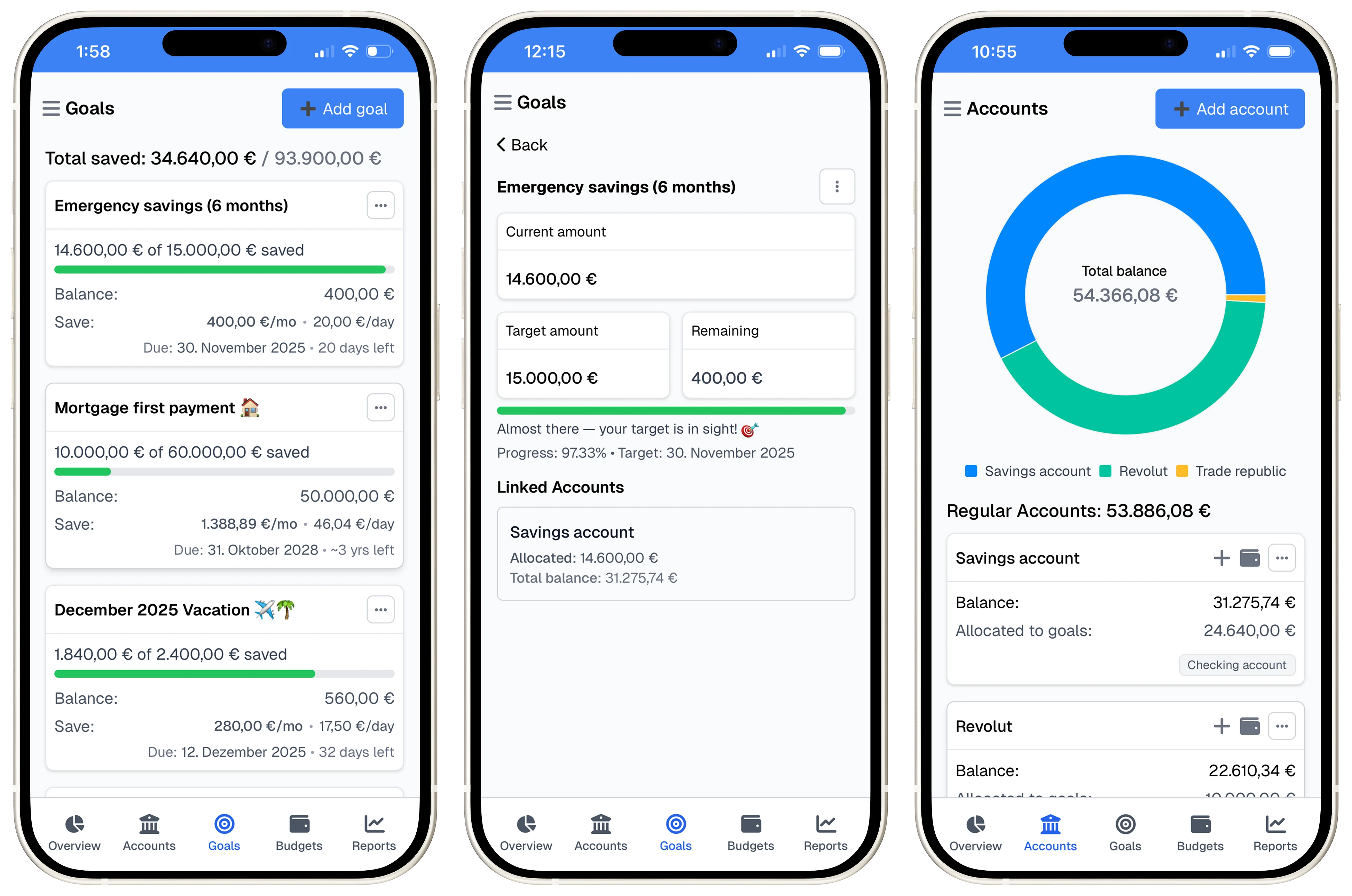 Add accounts and goals